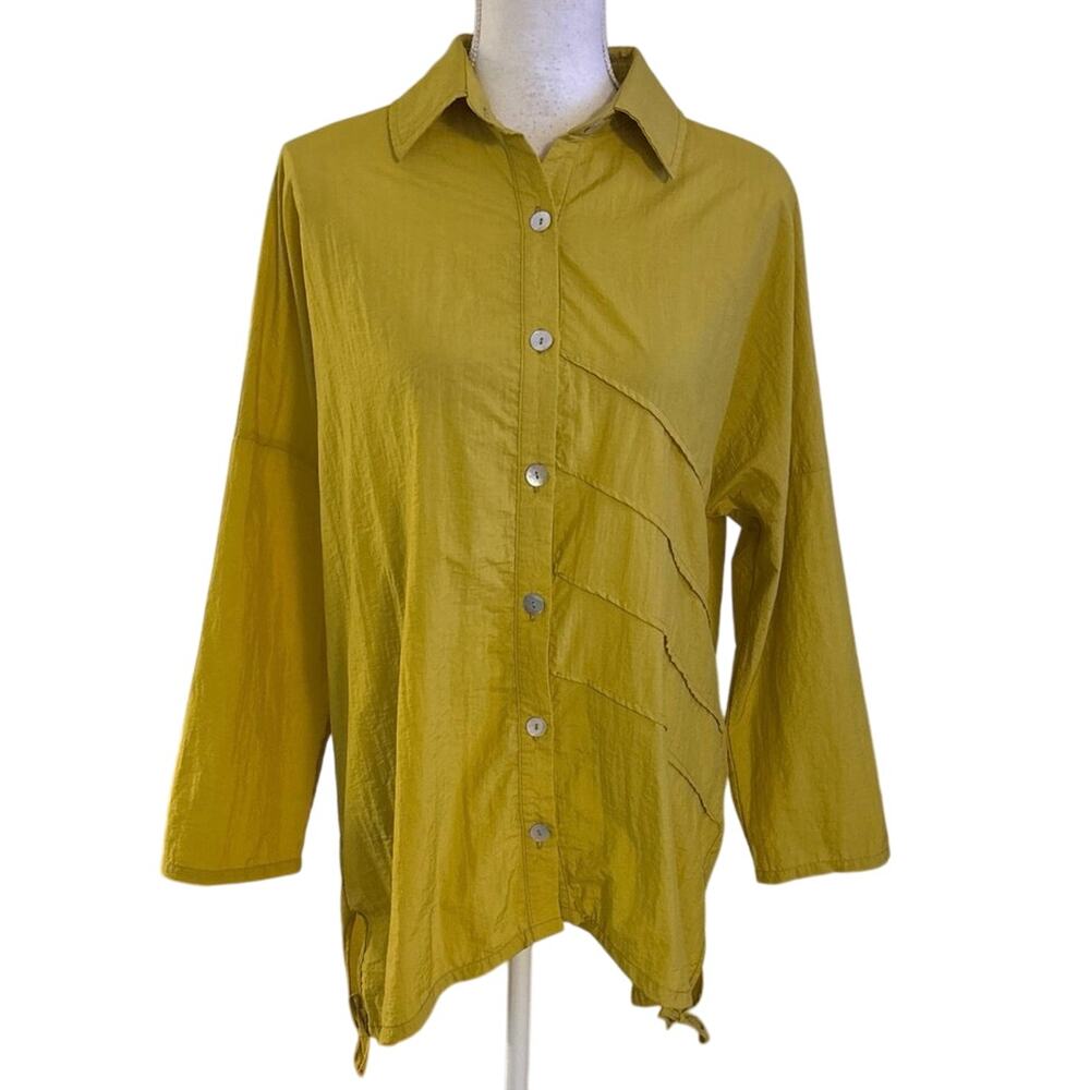 Chalet Size S Button Front Tunic Top Lagenlook Chartreuse Oversized